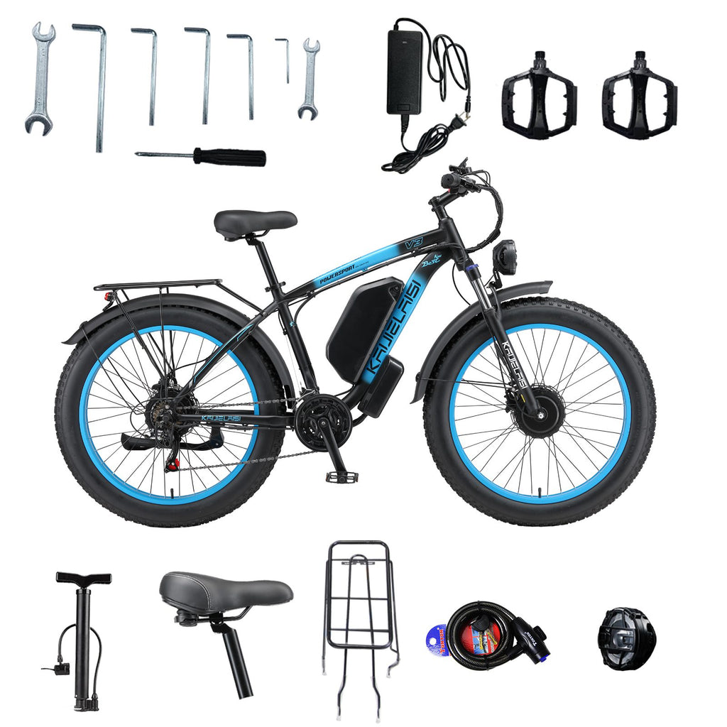 KAIJIELAISI V3 Electric Bike ,Dual Motor 4000W Peak, 26'' Fat Tire Ebikes with 48V 23AH Battery Hydraulic Disc Brake Electric Bicycle, 21 Speed Mountain Bikes