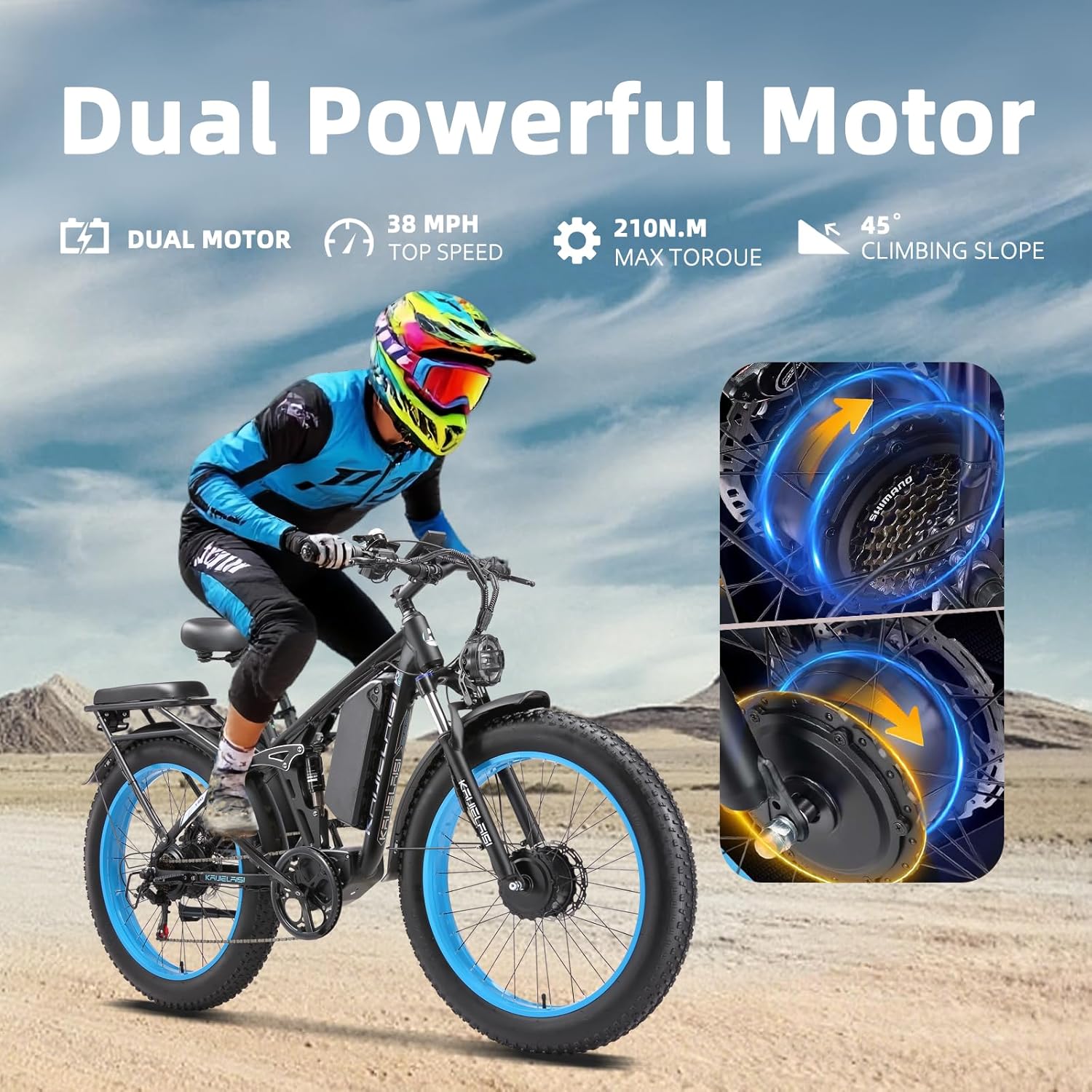 KAIJIELAISI V3 PRO Electric Bike, 6000W Peak Motor, 26” Fat Tire, 52V 26AH Battery, Full Suspension