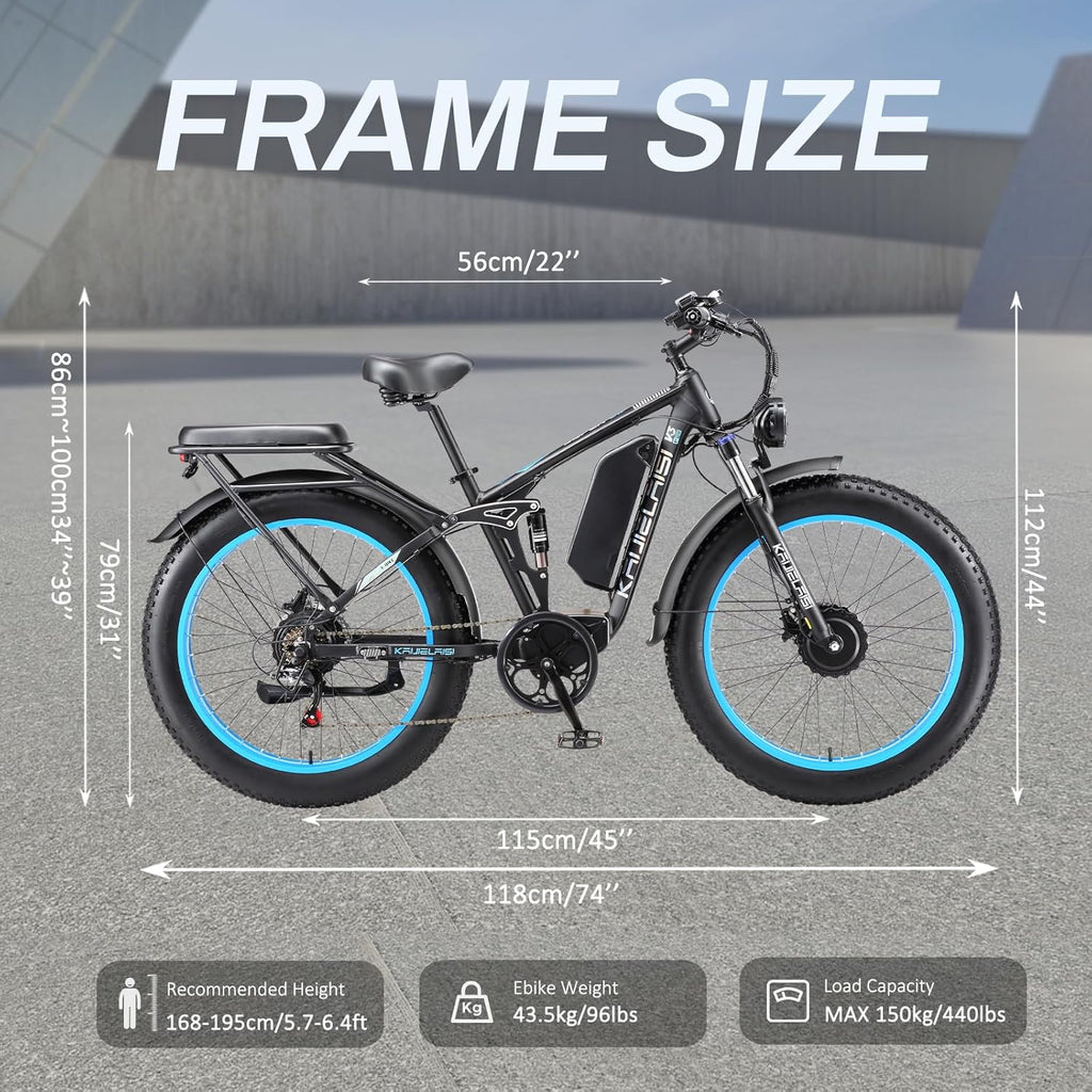 KAIJIELAISI V3 PRO Electric Bike, 6000W Peak Motor, 26” Fat Tire, 52V 26AH Battery, Full Suspension
