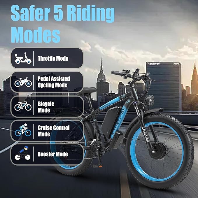 KAIJIELAISI V3 Electric Bike ,Dual Motor 4000W Peak, 26'' Fat Tire Ebikes with 48V 23AH Battery Hydraulic Disc Brake Electric Bicycle, 21 Speed Mountain Bikes