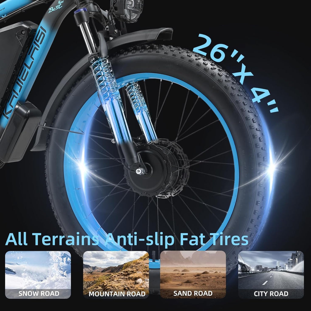 KAIJIELAISI V3 Electric Bike ,Dual Motor 4000W Peak, 26'' Fat Tire Ebikes with 48V 23AH Battery Hydraulic Disc Brake Electric Bicycle, 21 Speed Mountain Bikes