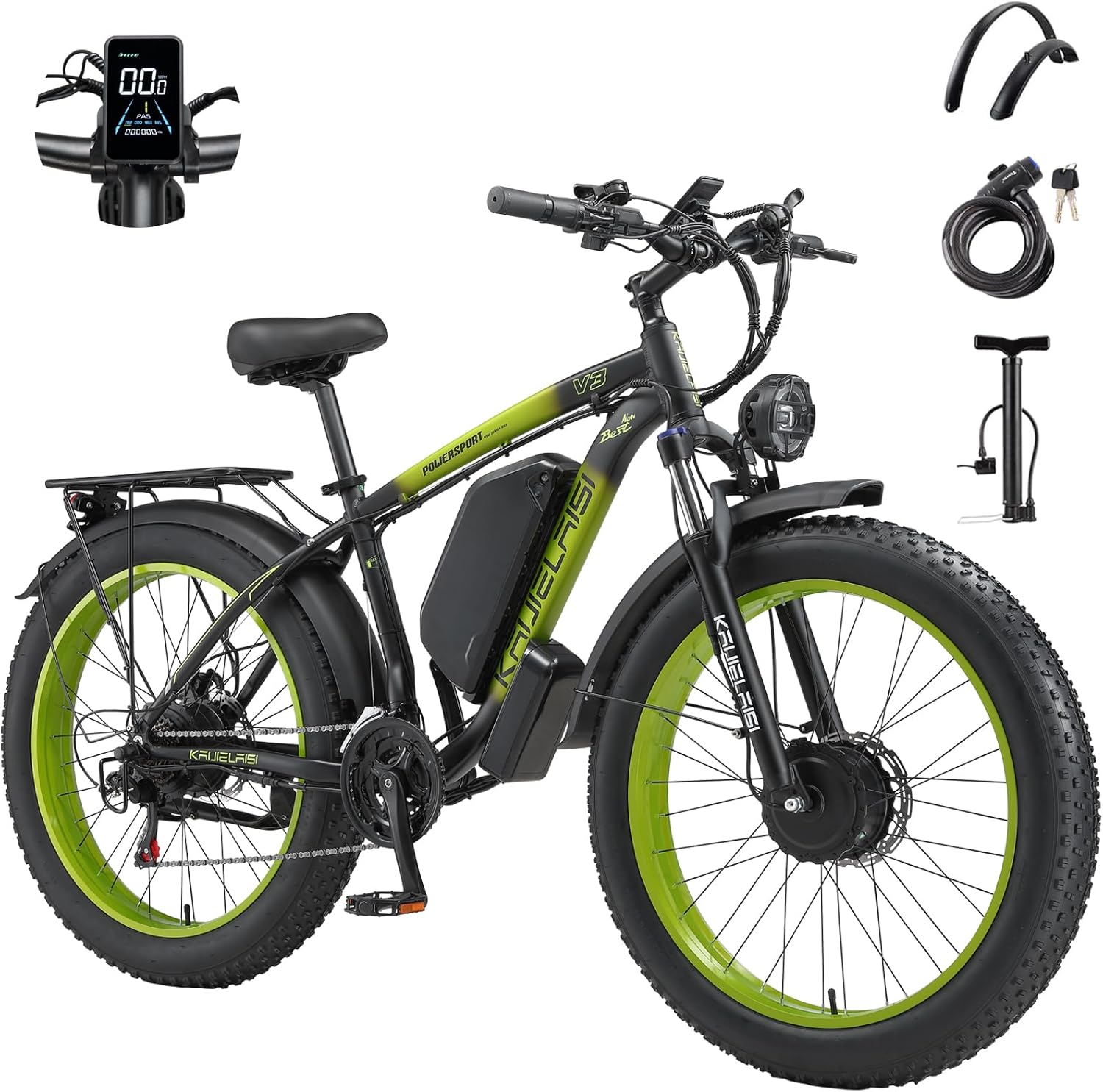 KAIJIELAISI V3 Electric Bike ,Dual Motor 4000W Peak, 26'' Fat Tire Ebikes with 48V 23AH Battery Hydraulic Disc Brake Electric Bicycle, 21 Speed Mountain Bikes