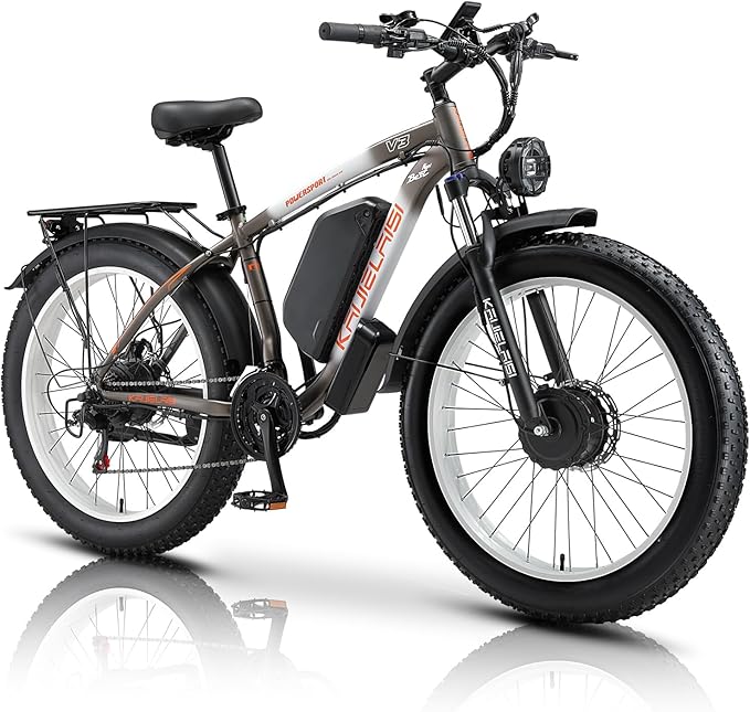 KAIJIELAISI V3 Electric Bike ,Dual Motor 4000W Peak, 26'' Fat Tire Ebikes with 48V 23AH Battery Hydraulic Disc Brake Electric Bicycle, 21 Speed Mountain Bikes