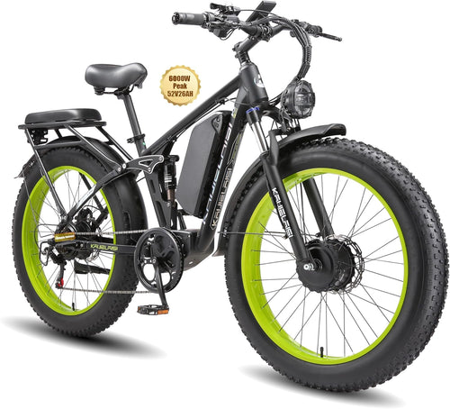 KAIJIELAISI V3 PRO Electric Bike, 6000W Peak Motor, 26” Fat Tire, 52V 26AH Battery, Full Suspension