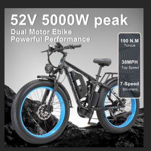 KAIJIELAISI V3 PRO Peak 5000W Dual Motor Electric Bike for Adult,26 Inch Fat Tire All Terrain Electric Bike with 48V 23AH 1352WH Removable Samsung Battery Long Range E Bike,Shimano 7Speed Electric Dirt Bikes for Men.Max speed 35MPH