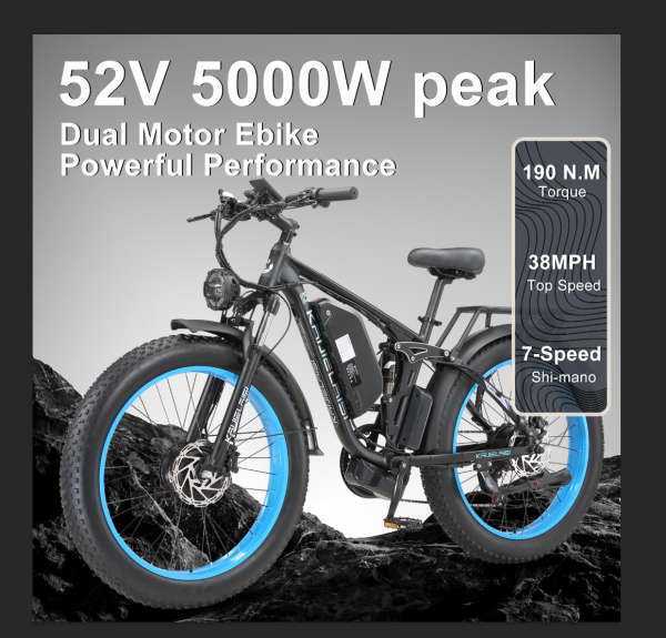 KAIJIELAISI V3 PRO Peak 5000W Dual Motor Electric Bike for Adult,26 Inch Fat Tire All Terrain Electric Bike with 48V 23AH 1352WH Removable Samsung Battery Long Range E Bike,Shimano 7Speed Electric Dirt Bikes for Men.Max speed 35MPH