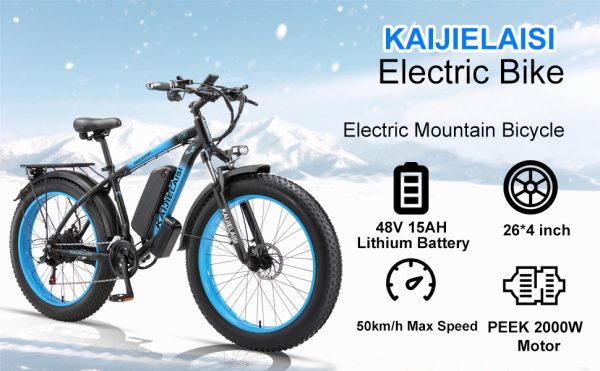KAIJIELAISI V3 Electric Bike for Adults 26" Fat Tire 2000W Peak Rear Motor Electric Bicycle Samsung 48V 15AH 720WH Waterproof Removable Battery Mountain Snow Beach Ebike Shimano 28MPH 21 Speed E-Bike - Image 4