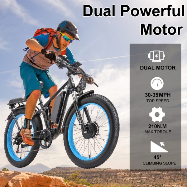 KAIJIELAISI V3 Pro 6000W Peak Electric Bike for Adults, 38MPH 26” Fat Tire Dirtbike, AWD Ebike Dual Motor, 52V 26AH Removable Battery Fast Dual Hydraulic Brake Electric Mountain Bike Full Suspension Ebikes - Image 5