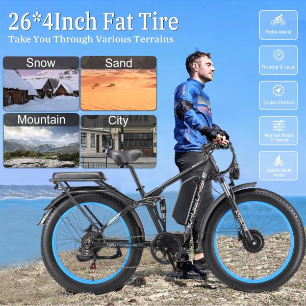 KAIJIELAISI V3 Pro 6000W Peak Electric Bike for Adults, 38MPH 26” Fat Tire Dirtbike, AWD Ebike Dual Motor, 52V 26AH Removable Battery Fast Dual Hydraulic Brake Electric Mountain Bike Full Suspension Ebikes - Image 6