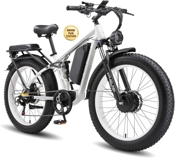 KAIJIELAISI V3 Pro 6000W Peak Electric Bike for Adults, 38MPH 26” Fat Tire Dirtbike, AWD Ebike Dual Motor, 52V 26AH Removable Battery Fast Dual Hydraulic Brake Electric Mountain Bike Full Suspension Ebikes - Image 2